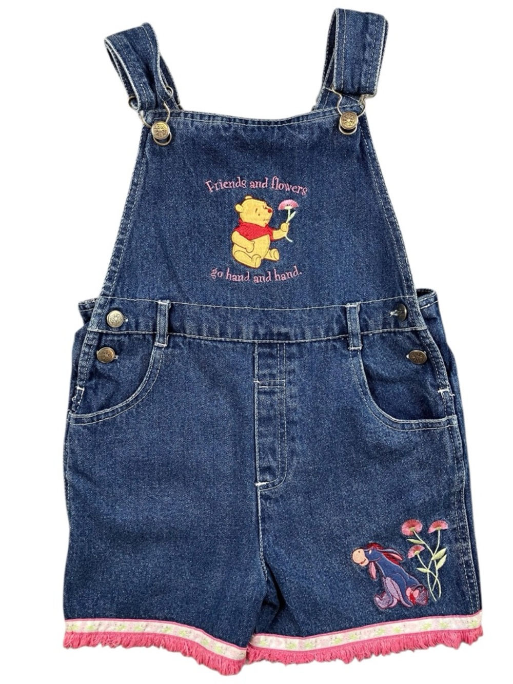 VTG Disney Winnie the Pooh Denim Short Overalls Girls 6 / 6X Eeyore 100% Cotton